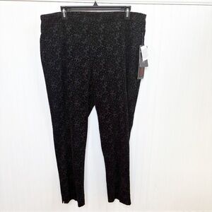 Zac & Rachel Black Floral Print Velvet Pull On Pants Women’s Size XL NEW